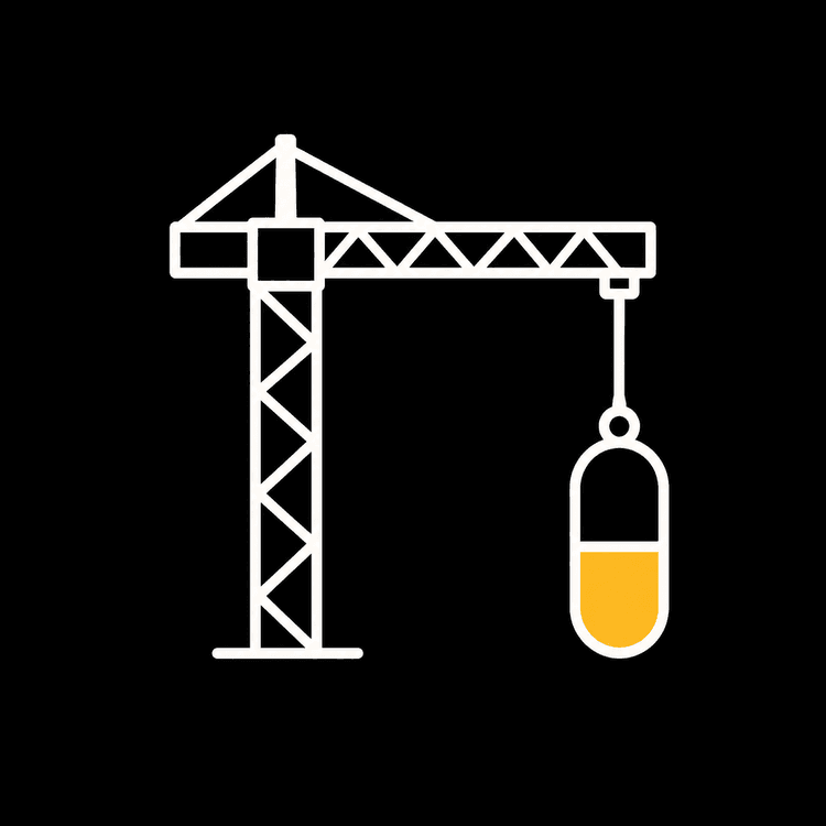 BuildPilled — crane lifting a pill